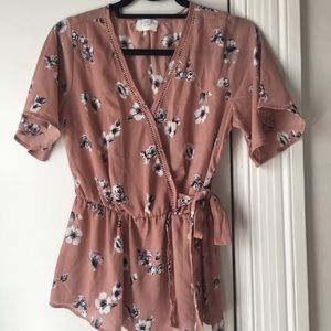 Dusty rose/pink floral silk blouse